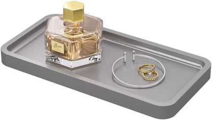 Small Bathroom Vanity Tray for Countertop Makeup Perfume Jewelry Decor Candle Keys, Small Black Kitchen Tray for Soap Dispenser Spice Bamboo Toilet Tray 7.9" L x 4" W x 0.79" H