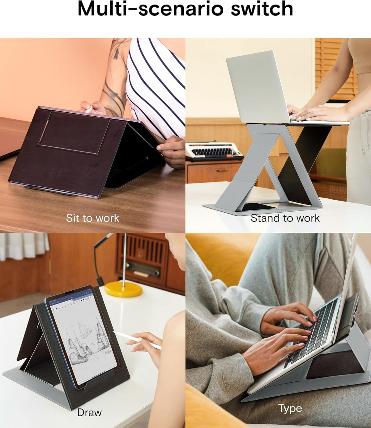 Folding Laptop Stand Lap Desk, Portable & Mini Computer Stand Laptop Desk for Travel and Home Office, Ergonomic Design with Adjustable Viewing Angles, Lightweight Computer Cooling Riser, Black
