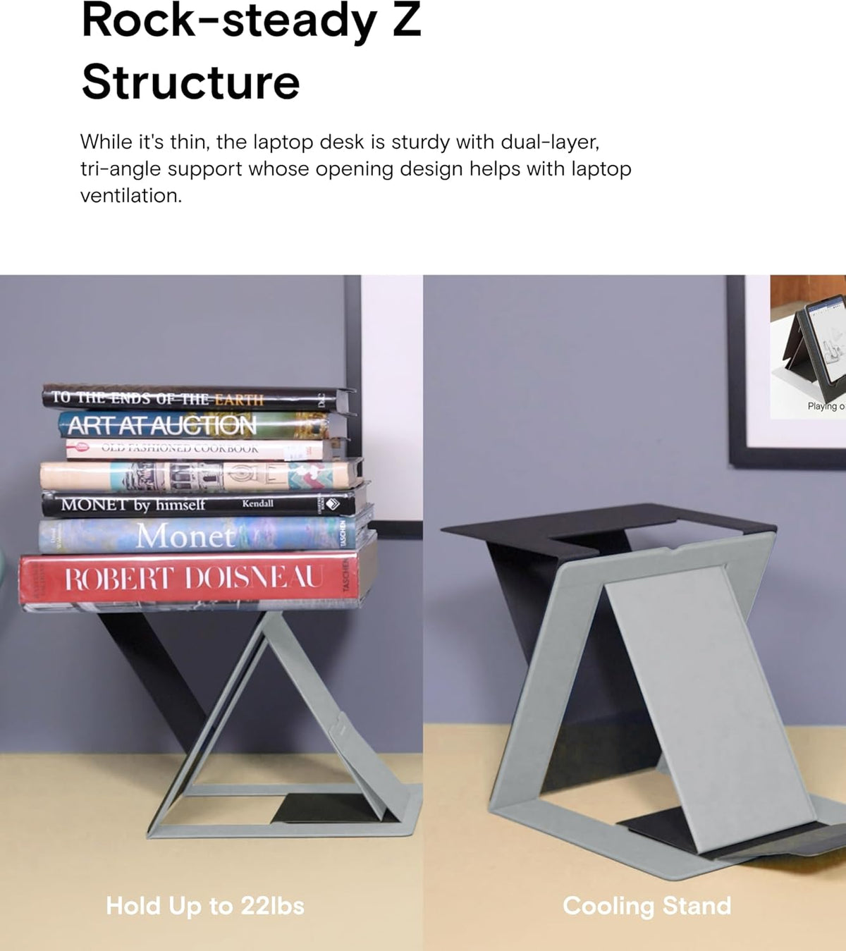 Folding Laptop Stand Lap Desk, Portable & Mini Computer Stand Laptop Desk for Travel and Home Office, Ergonomic Design with Adjustable Viewing Angles, Lightweight Computer Cooling Riser, Black