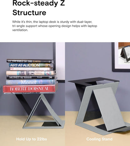 Folding Laptop Stand Lap Desk, Portable & Mini Computer Stand Laptop Desk for Travel and Home Office, Ergonomic Design with Adjustable Viewing Angles, Lightweight Computer Cooling Riser, Black