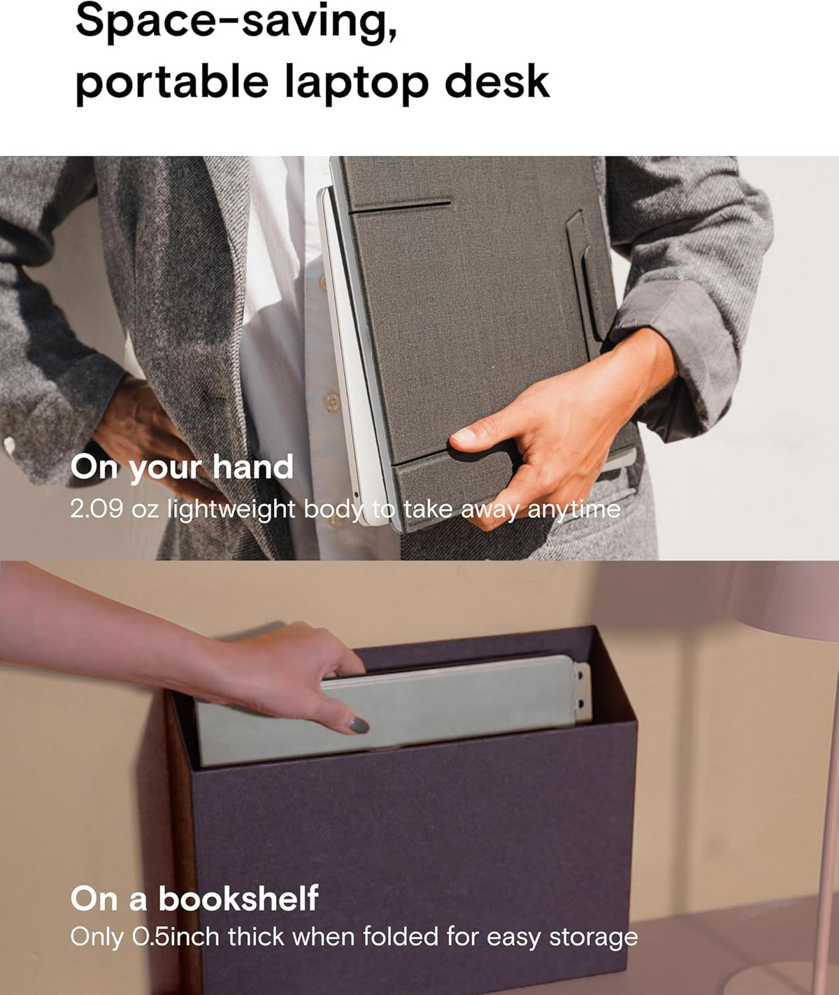 Folding Laptop Stand Lap Desk, Portable & Mini Computer Stand Laptop Desk for Travel and Home Office, Ergonomic Design with Adjustable Viewing Angles, Lightweight Computer Cooling Riser, Black