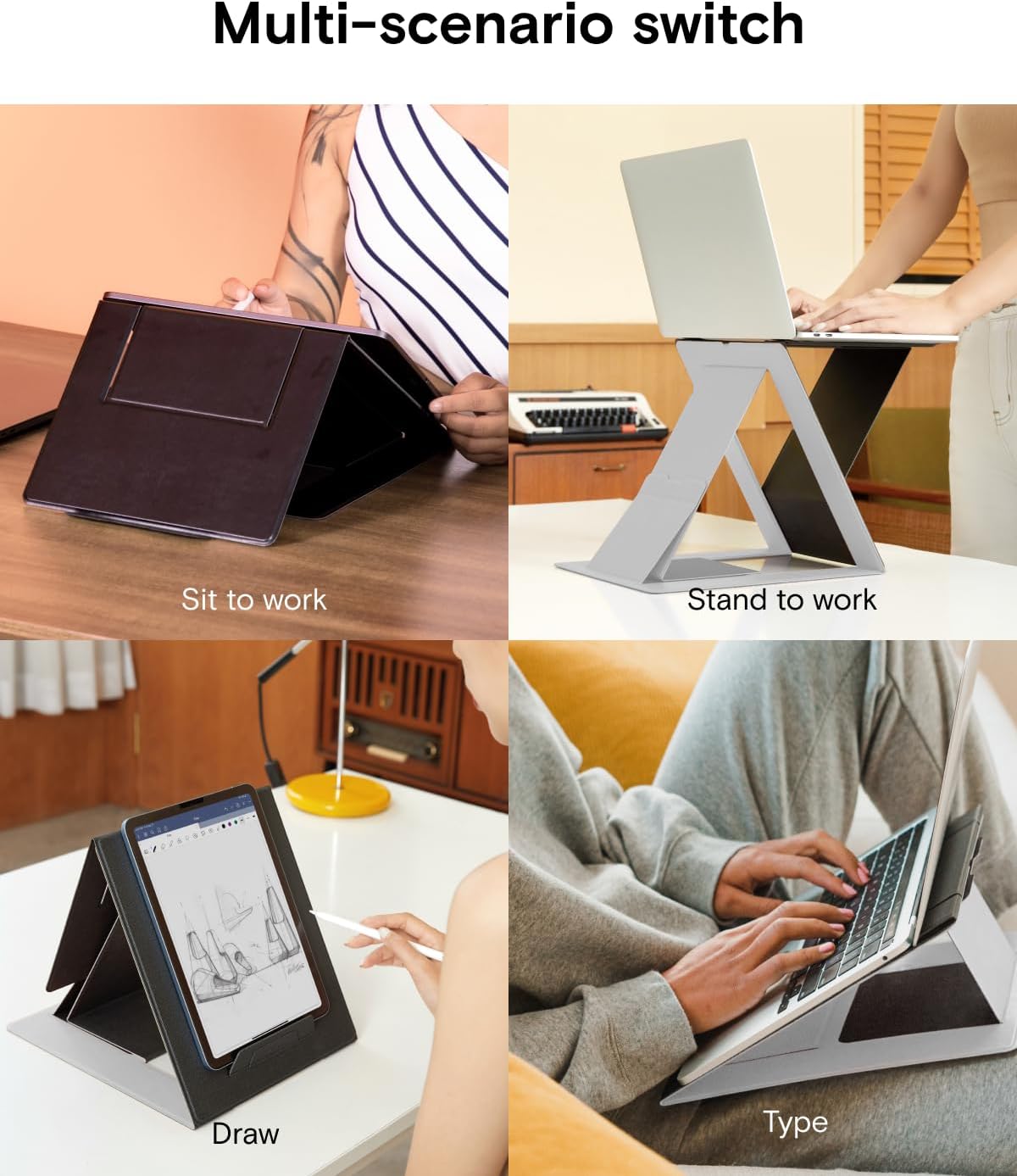 Folding Laptop Stand Lap Desk, Portable & Mini Computer Stand Laptop Desk for Travel and Home Office, Ergonomic Design with Adjustable Viewing Angles, Lightweight Computer Cooling Riser, Black