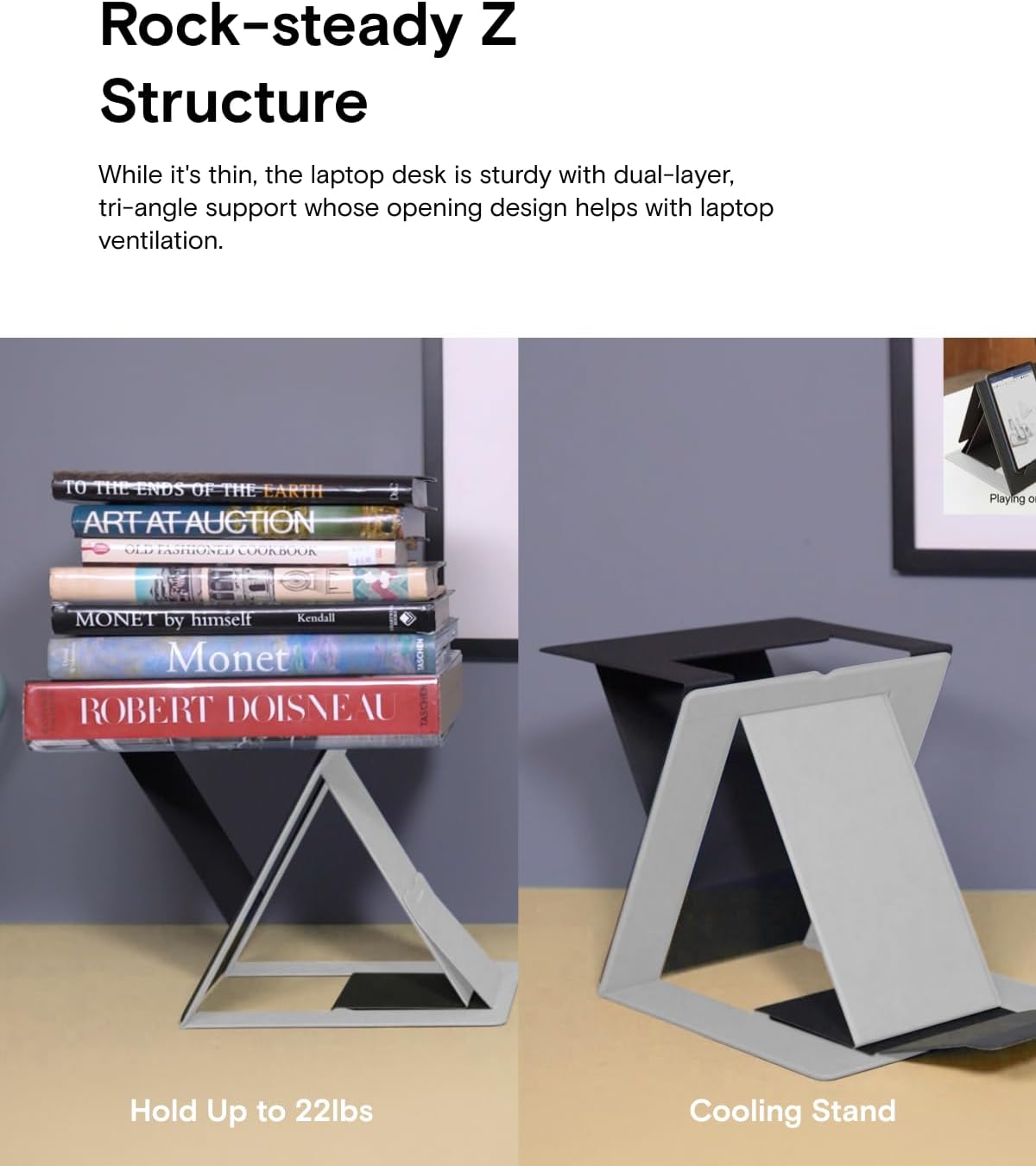 Folding Laptop Stand Lap Desk, Portable & Mini Computer Stand Laptop Desk for Travel and Home Office, Ergonomic Design with Adjustable Viewing Angles, Lightweight Computer Cooling Riser, Black