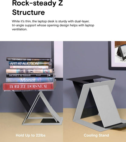 Folding Laptop Stand Lap Desk, Portable & Mini Computer Stand Laptop Desk for Travel and Home Office, Ergonomic Design with Adjustable Viewing Angles, Lightweight Computer Cooling Riser, Black