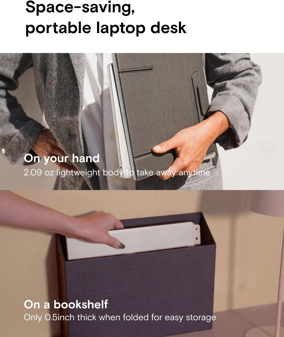 Folding Laptop Stand Lap Desk, Portable & Mini Computer Stand Laptop Desk for Travel and Home Office, Ergonomic Design with Adjustable Viewing Angles, Lightweight Computer Cooling Riser, Black