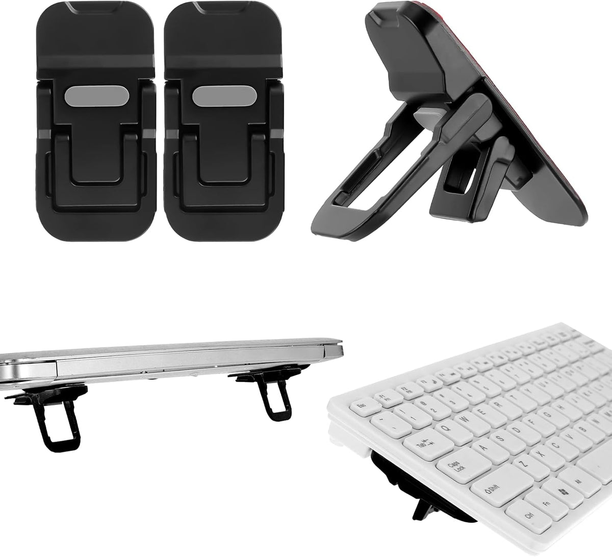 2 Pcs Portable Keyboard Stand, Dual Tilt Angle Adjustment, Foldable Laptop Riser, Self-Adhesive Feet for Most Keyboards (Black)