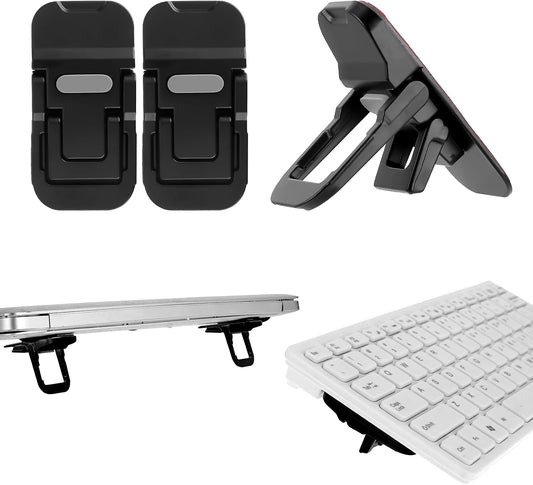 2 Pcs Portable Keyboard Stand, Dual Tilt Angle Adjustment, Foldable Laptop Riser, Self-Adhesive Feet for Most Keyboards (Black)