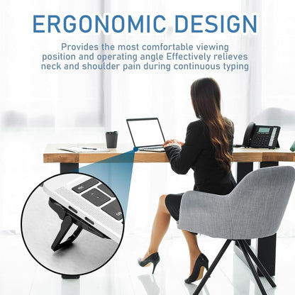 2 Pcs Portable Keyboard Stand, Dual Tilt Angle Adjustment, Foldable Laptop Riser, Self-Adhesive Feet for Most Keyboards (Black)