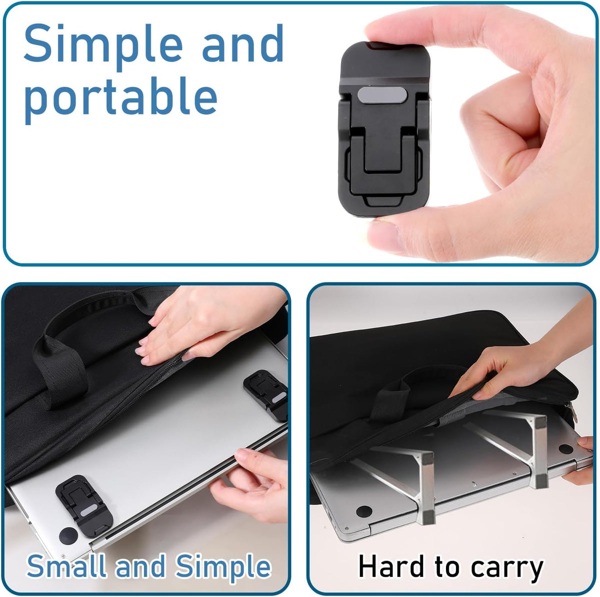 2 Pcs Portable Keyboard Stand, Dual Tilt Angle Adjustment, Foldable Laptop Riser, Self-Adhesive Feet for Most Keyboards (Black)
