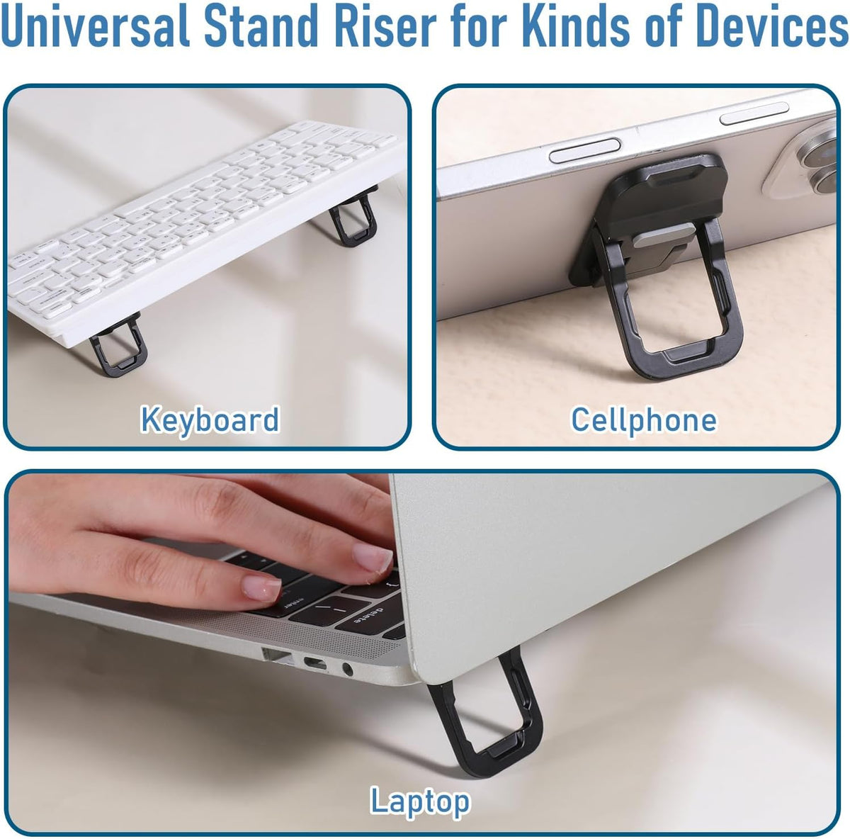 2 Pcs Portable Keyboard Stand, Dual Tilt Angle Adjustment, Foldable Laptop Riser, Self-Adhesive Feet for Most Keyboards (Black)