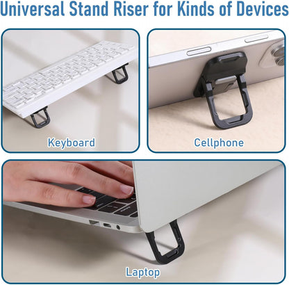 2 Pcs Portable Keyboard Stand, Dual Tilt Angle Adjustment, Foldable Laptop Riser, Self-Adhesive Feet for Most Keyboards (Black)
