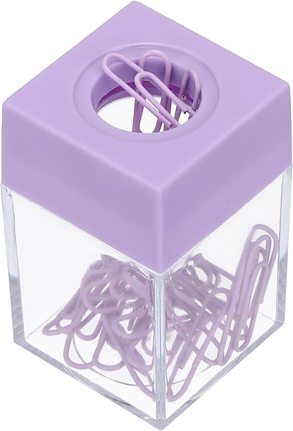 Magnetic Paper Clip Holder Dispenser, Large Capacity Paper Clip Organizers with Magnetic Top for Desk Supplies, Office, Classroom, Home, Purple
