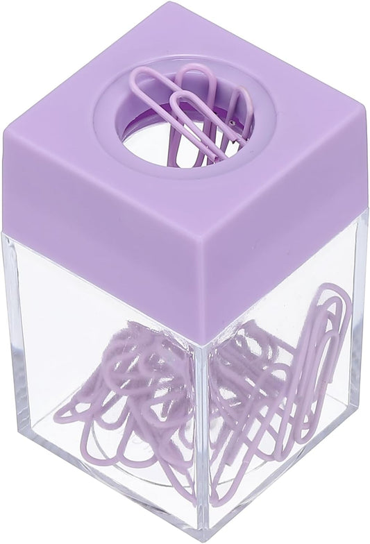 Magnetic Paper Clip Holder Dispenser, Large Capacity Paper Clip Organizers with Magnetic Top for Desk Supplies, Office, Classroom, Home, Purple