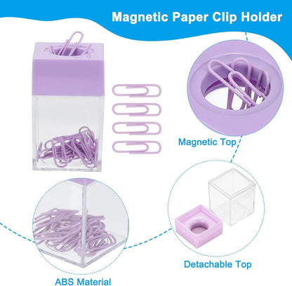 Magnetic Paper Clip Holder Dispenser, Large Capacity Paper Clip Organizers with Magnetic Top for Desk Supplies, Office, Classroom, Home, Purple
