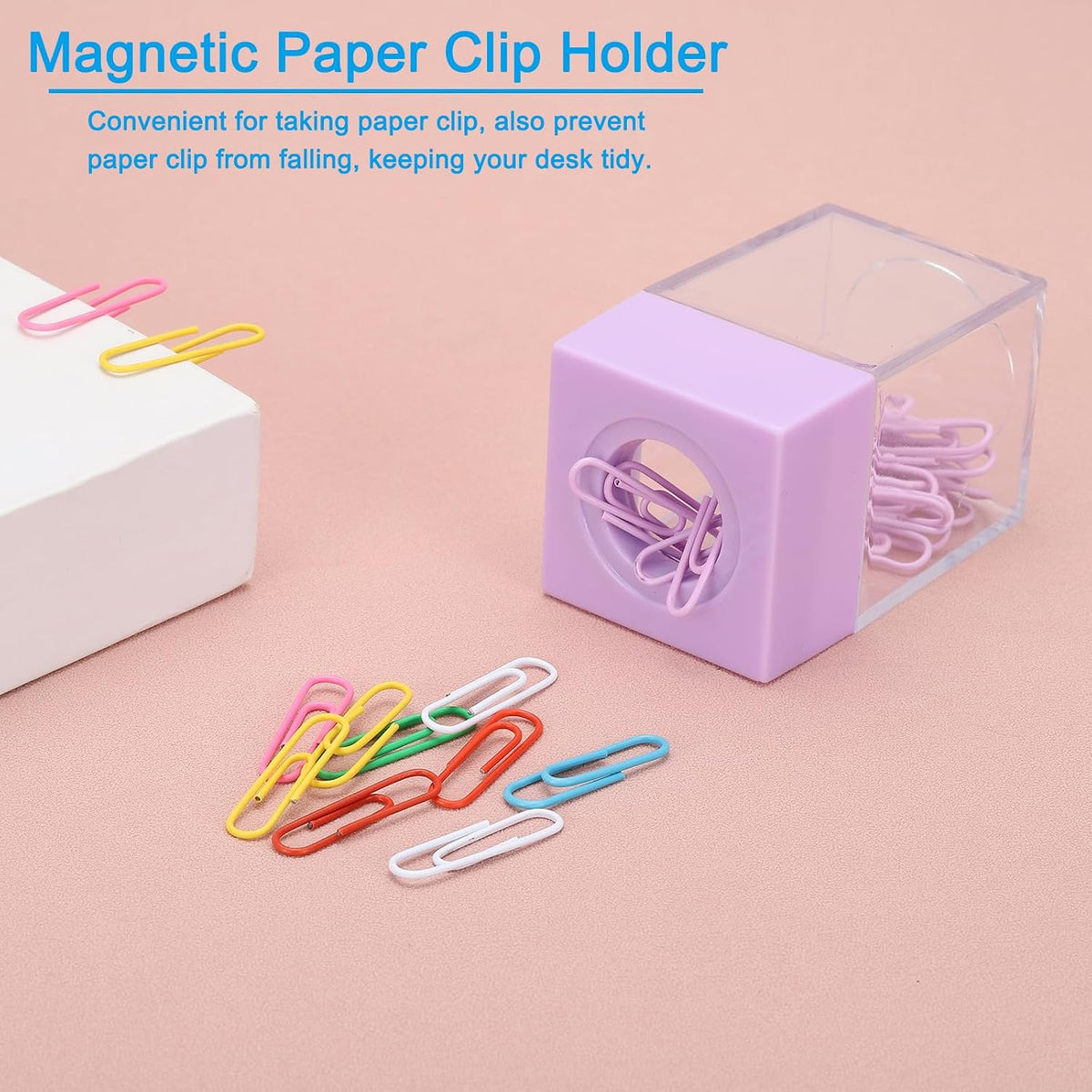 Magnetic Paper Clip Holder Dispenser, Large Capacity Paper Clip Organizers with Magnetic Top for Desk Supplies, Office, Classroom, Home, Purple