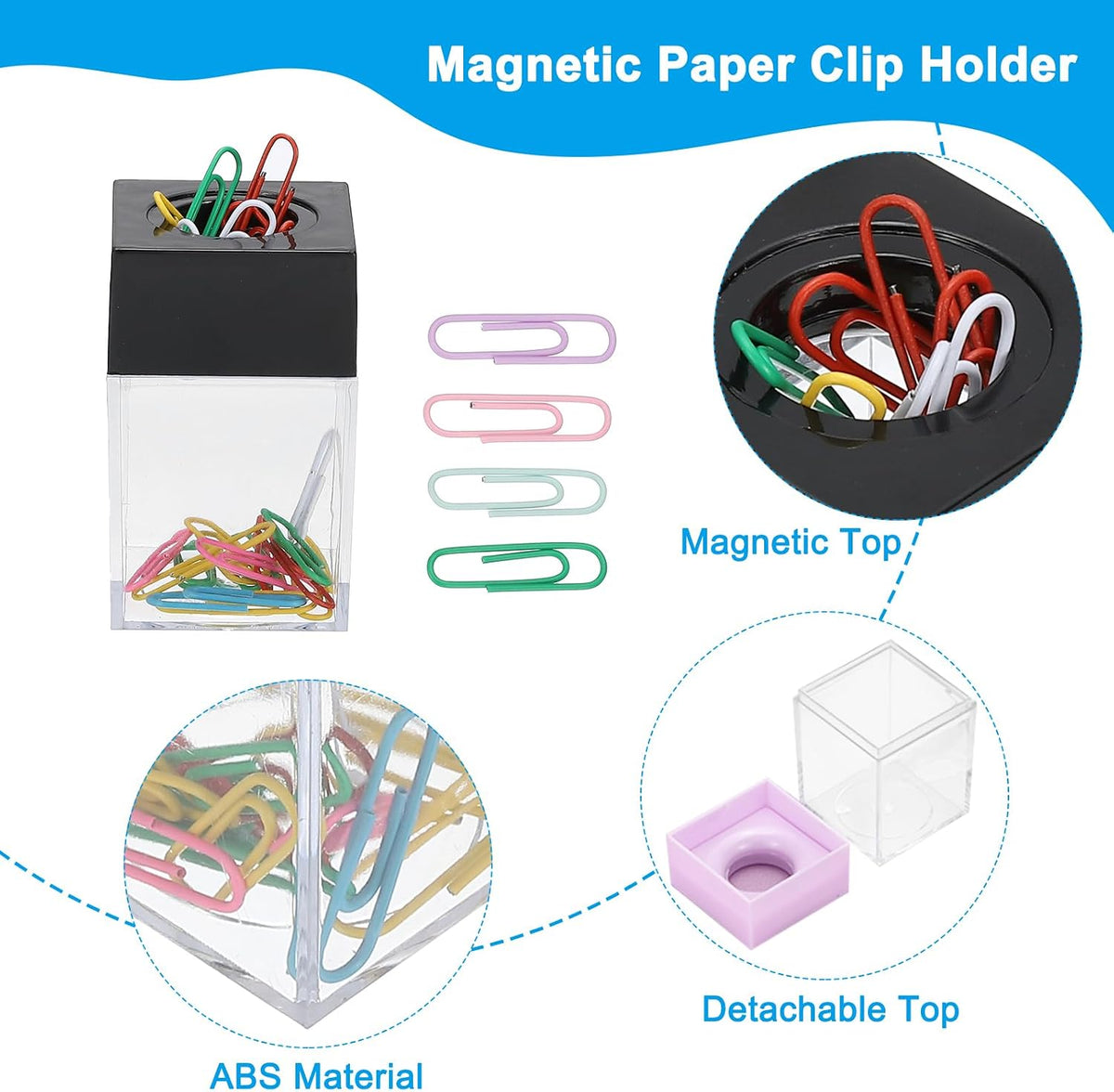 Magnetic Paper Clip Holder Dispenser, Large Capacity Paper Clip Organizers with Magnetic Top for Desk Supplies, Office, Classroom, Home, Purple
