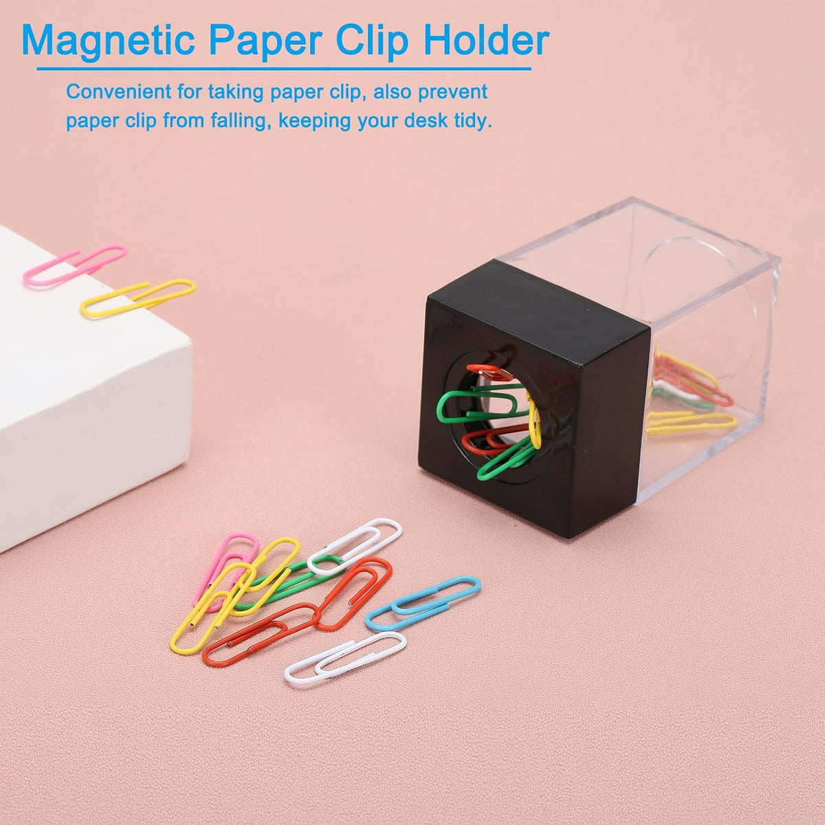 Magnetic Paper Clip Holder Dispenser, Large Capacity Paper Clip Organizers with Magnetic Top for Desk Supplies, Office, Classroom, Home, Purple