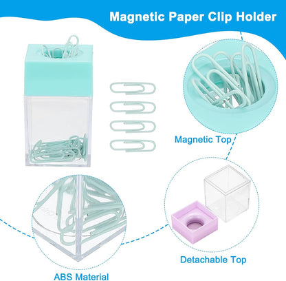 Magnetic Paper Clip Holder Dispenser, Large Capacity Paper Clip Organizers with Magnetic Top for Desk Supplies, Office, Classroom, Home, Purple