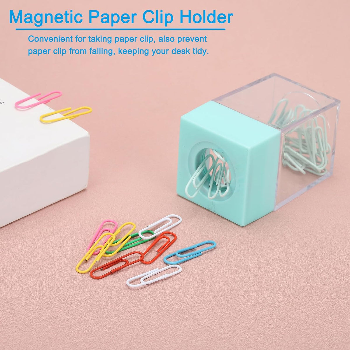 Magnetic Paper Clip Holder Dispenser, Large Capacity Paper Clip Organizers with Magnetic Top for Desk Supplies, Office, Classroom, Home, Purple