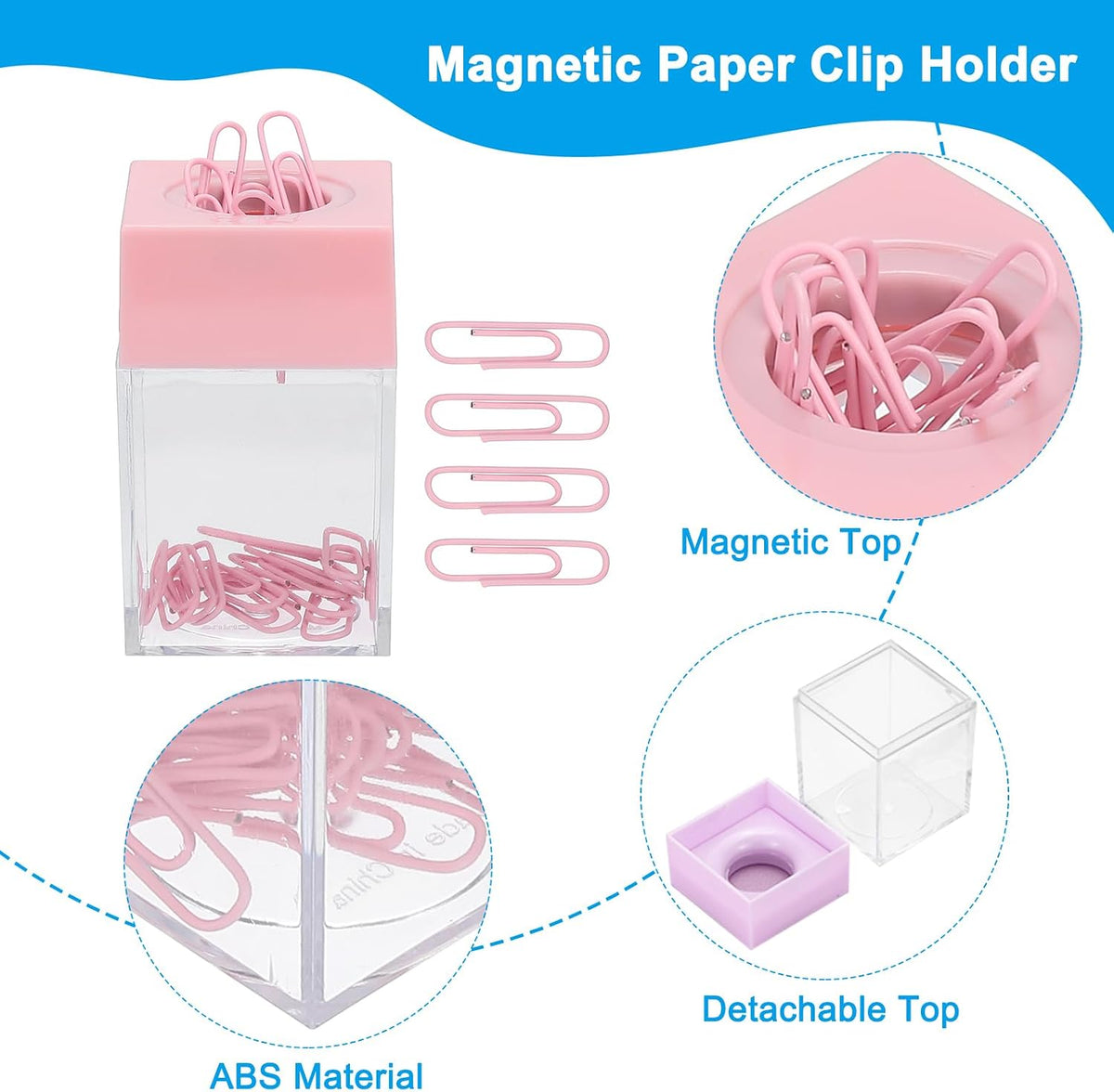 Magnetic Paper Clip Holder Dispenser, Large Capacity Paper Clip Organizers with Magnetic Top for Desk Supplies, Office, Classroom, Home, Purple