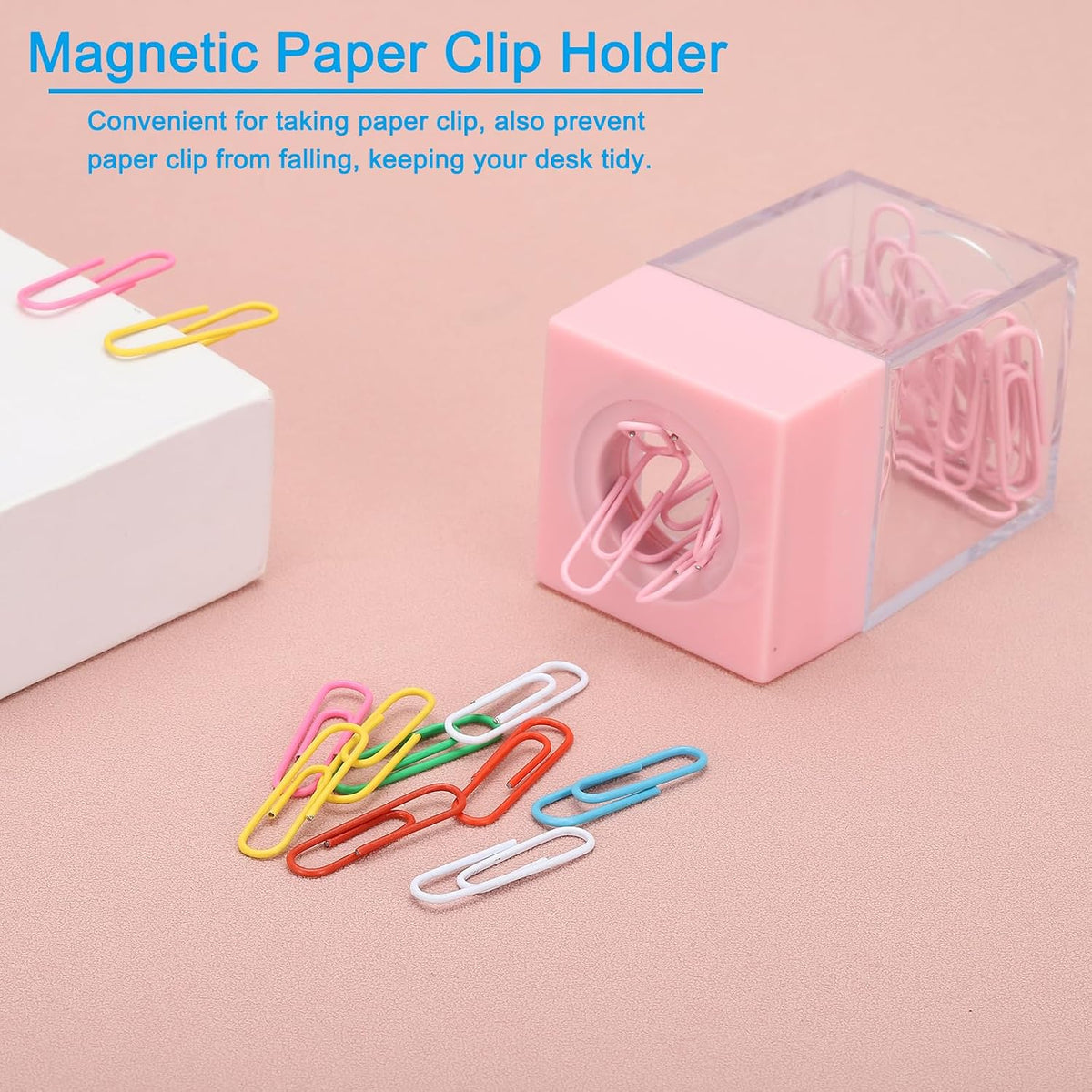 Magnetic Paper Clip Holder Dispenser, Large Capacity Paper Clip Organizers with Magnetic Top for Desk Supplies, Office, Classroom, Home, Purple