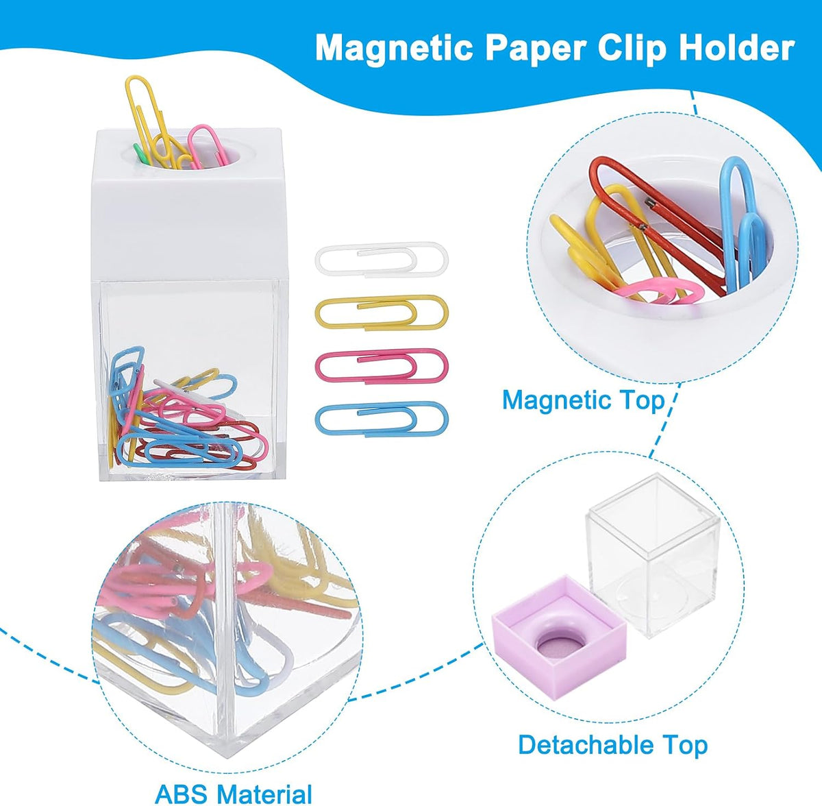 Magnetic Paper Clip Holder Dispenser, Large Capacity Paper Clip Organizers with Magnetic Top for Desk Supplies, Office, Classroom, Home, Purple