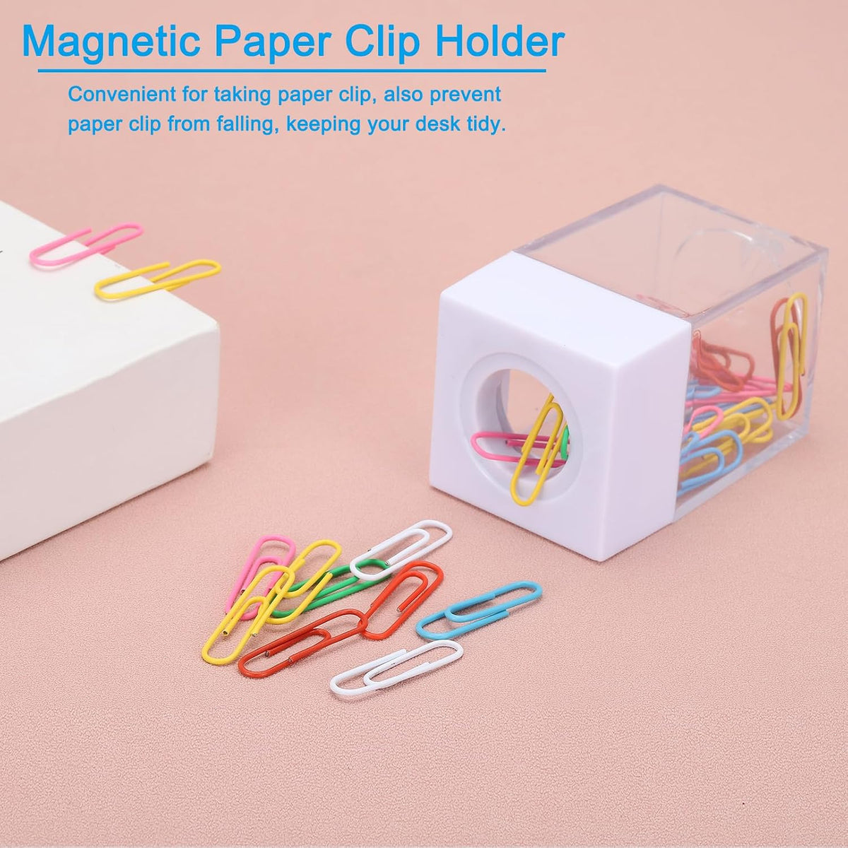 Magnetic Paper Clip Holder Dispenser, Large Capacity Paper Clip Organizers with Magnetic Top for Desk Supplies, Office, Classroom, Home, Purple