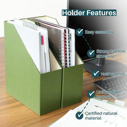 Magazine Holder - File Holder and Desk Organizer, Paperboard Book Organizer and Storage Box for Documents, Magazine Holder Rack for Classroom, Home, and Office (Leaf Green)