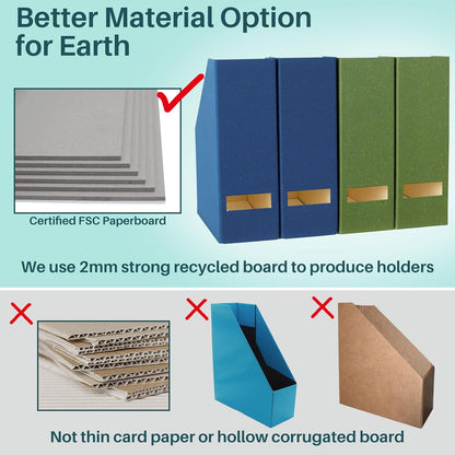 Magazine Holder - File Holder and Desk Organizer, Paperboard Book Organizer and Storage Box for Documents, Magazine Holder Rack for Classroom, Home, and Office (Leaf Green)