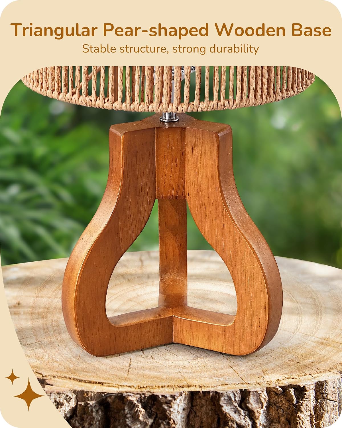 Small Table Lamp, Rose Wood Base, Handwoven Paper Rope Shade, E26