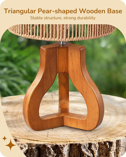Small Table Lamp, Rose Wood Base, Handwoven Paper Rope Shade, E26