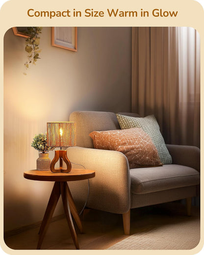 Small Table Lamp, Rose Wood Base, Handwoven Paper Rope Shade, E26
