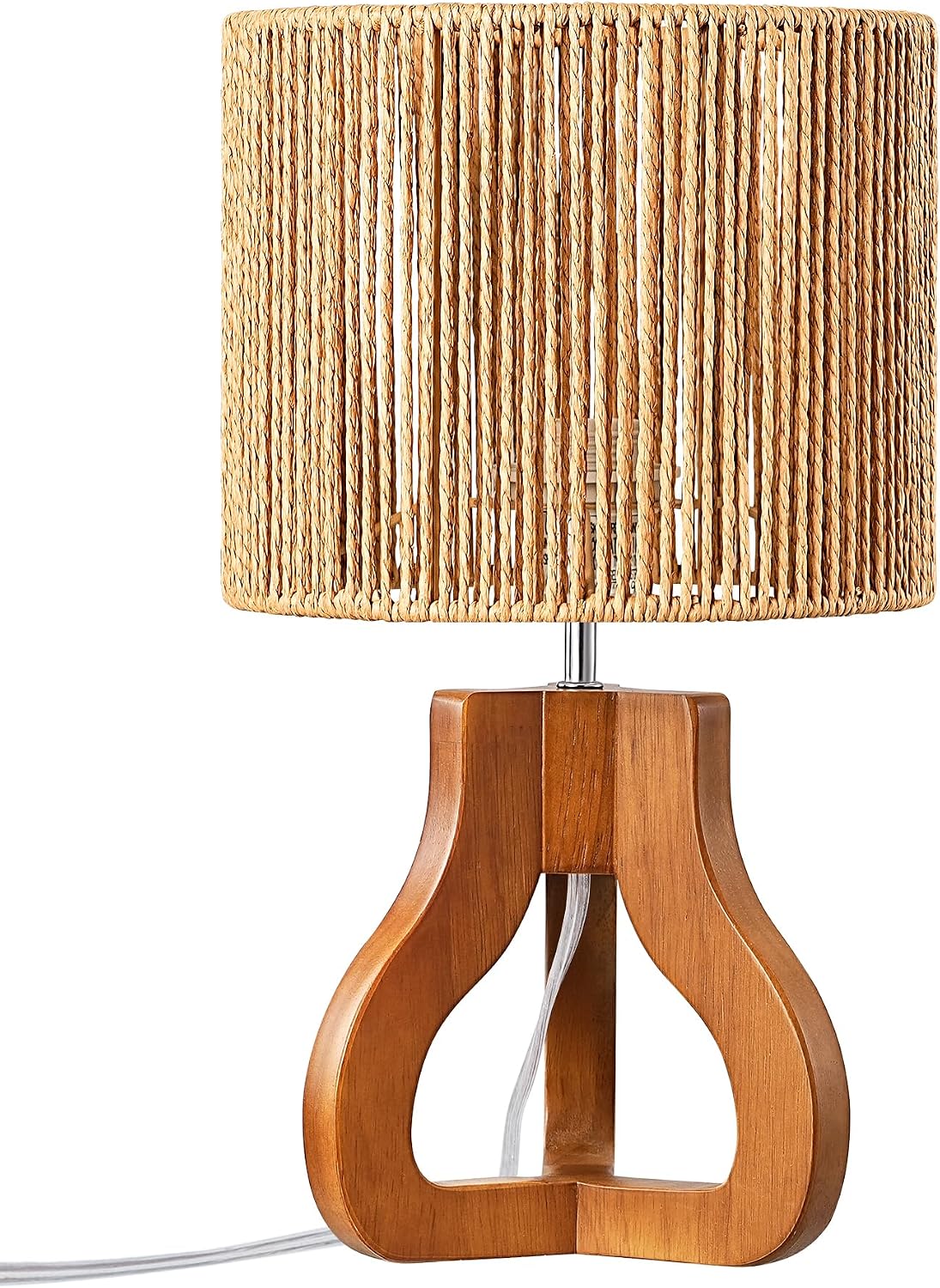 Small Table Lamp, Rose Wood Base, Handwoven Paper Rope Shade, E26