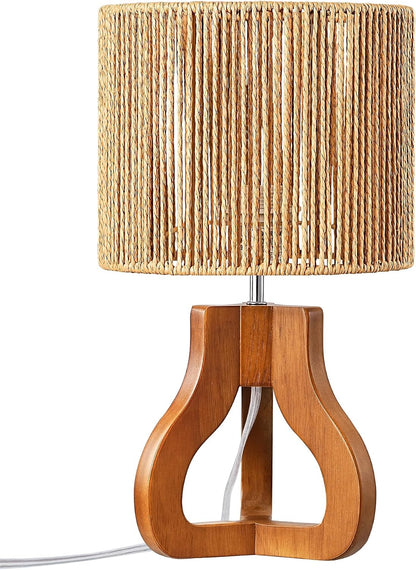 Small Table Lamp, Rose Wood Base, Handwoven Paper Rope Shade, E26