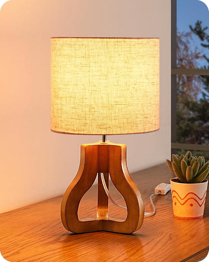 Small Table Lamp, Rose Wood Base, Handwoven Paper Rope Shade, E26