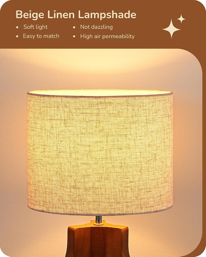 Small Table Lamp, Rose Wood Base, Handwoven Paper Rope Shade, E26
