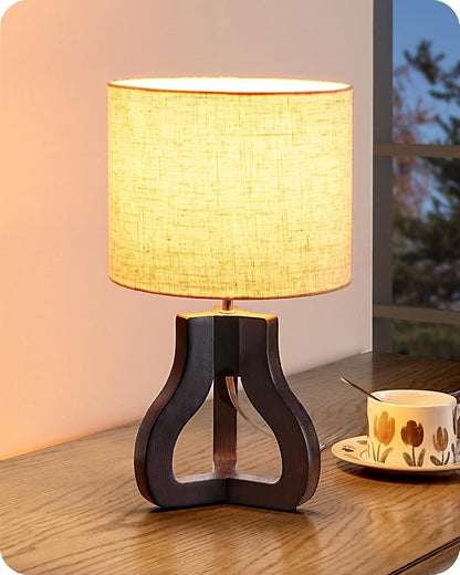Small Table Lamp, Rose Wood Base, Handwoven Paper Rope Shade, E26