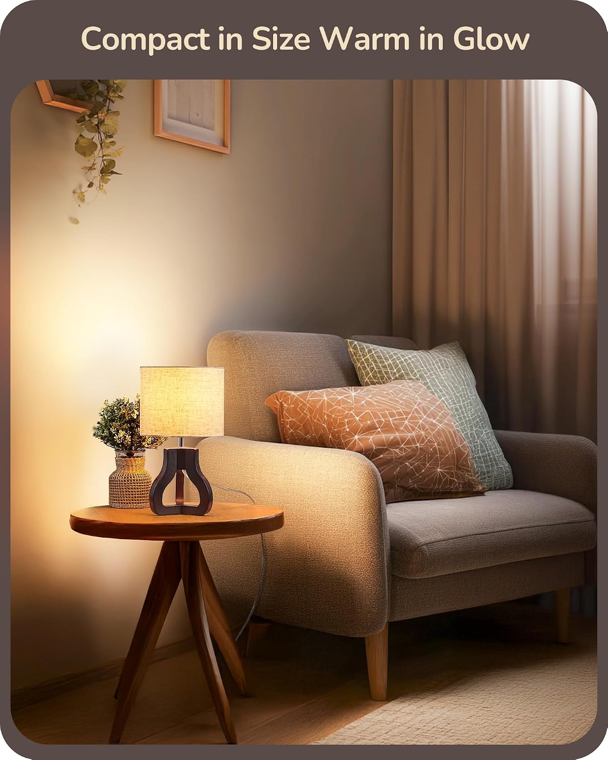 Small Table Lamp, Rose Wood Base, Handwoven Paper Rope Shade, E26