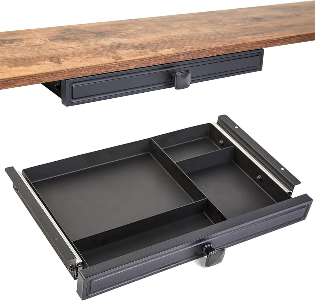 Under Desk Slide out Pencil Drawer with Space Divider Design for Storing Pencil and Office Accessories, Underdesk Pull out Tray Organizer Mounted for Sit Stand Workstation