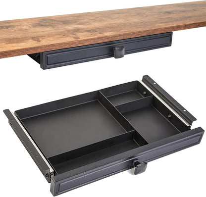 Under Desk Slide out Pencil Drawer with Space Divider Design for Storing Pencil and Office Accessories, Underdesk Pull out Tray Organizer Mounted for Sit Stand Workstation