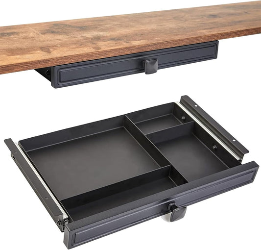 Under Desk Slide out Pencil Drawer with Space Divider Design for Storing Pencil and Office Accessories, Underdesk Pull out Tray Organizer Mounted for Sit Stand Workstation