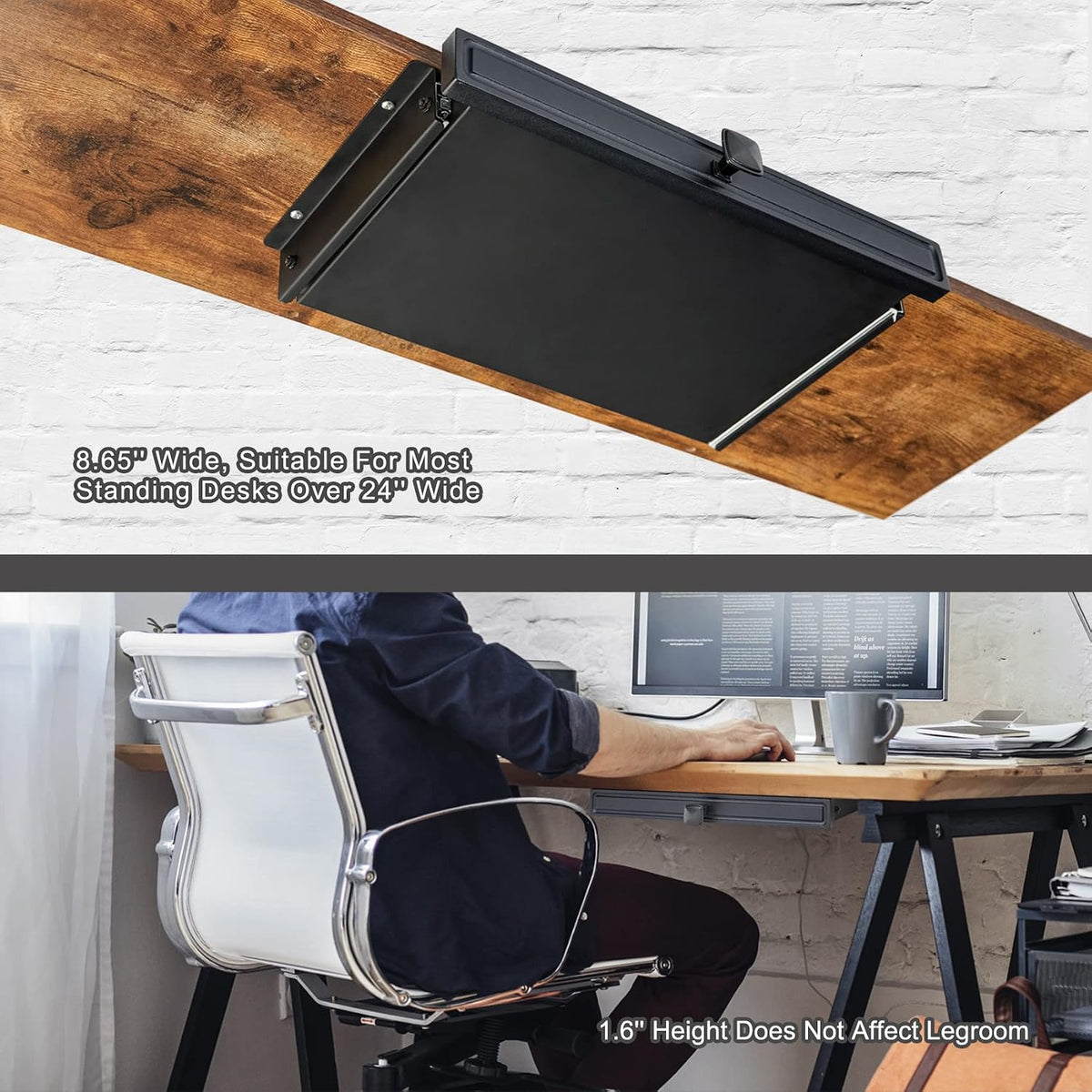 Under Desk Slide out Pencil Drawer with Space Divider Design for Storing Pencil and Office Accessories, Underdesk Pull out Tray Organizer Mounted for Sit Stand Workstation