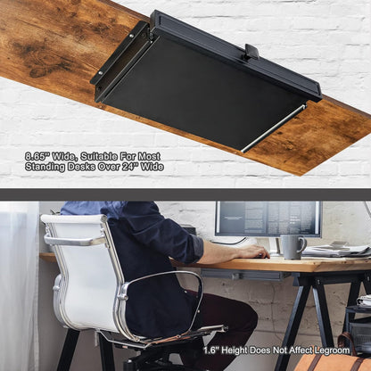 Under Desk Slide out Pencil Drawer with Space Divider Design for Storing Pencil and Office Accessories, Underdesk Pull out Tray Organizer Mounted for Sit Stand Workstation