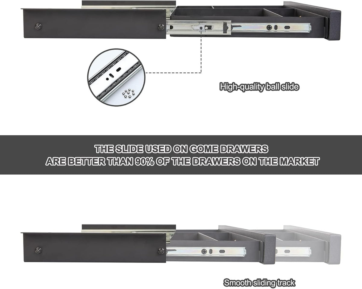 Under Desk Slide out Pencil Drawer with Space Divider Design for Storing Pencil and Office Accessories, Underdesk Pull out Tray Organizer Mounted for Sit Stand Workstation