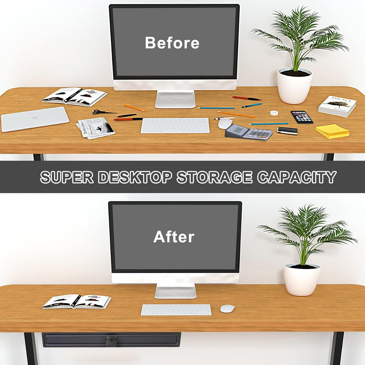 Under Desk Slide out Pencil Drawer with Space Divider Design for Storing Pencil and Office Accessories, Underdesk Pull out Tray Organizer Mounted for Sit Stand Workstation
