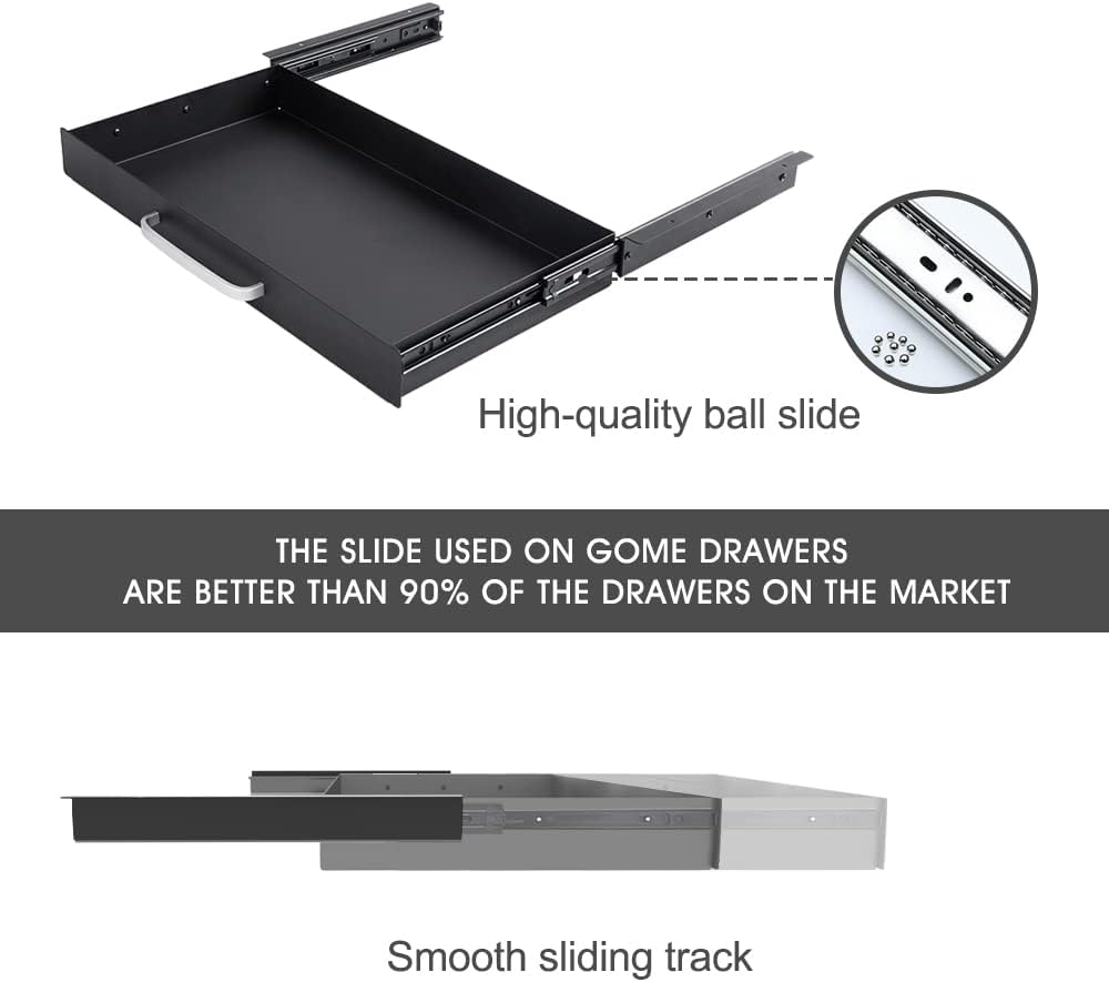 Under Desk Slide out Pencil Drawer with Space Divider Design for Storing Pencil and Office Accessories, Underdesk Pull out Tray Organizer Mounted for Sit Stand Workstation