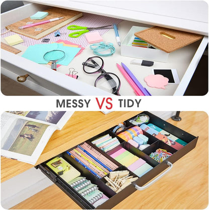 Under Desk Slide out Pencil Drawer with Space Divider Design for Storing Pencil and Office Accessories, Underdesk Pull out Tray Organizer Mounted for Sit Stand Workstation