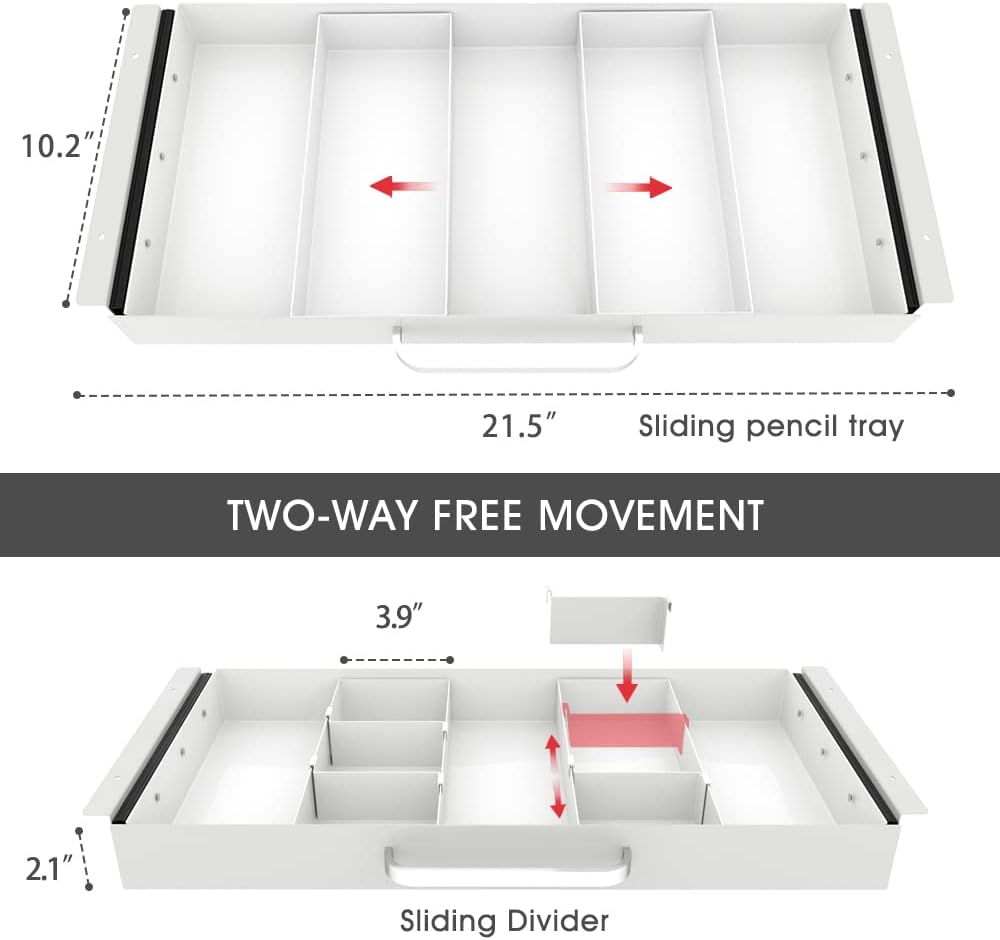 Under Desk Slide out Pencil Drawer with Space Divider Design for Storing Pencil and Office Accessories, Underdesk Pull out Tray Organizer Mounted for Sit Stand Workstation