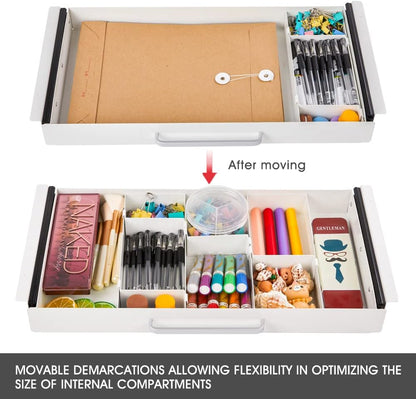 Under Desk Slide out Pencil Drawer with Space Divider Design for Storing Pencil and Office Accessories, Underdesk Pull out Tray Organizer Mounted for Sit Stand Workstation