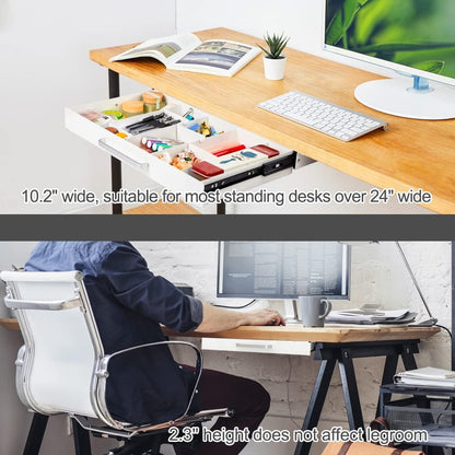 Under Desk Slide out Pencil Drawer with Space Divider Design for Storing Pencil and Office Accessories, Underdesk Pull out Tray Organizer Mounted for Sit Stand Workstation